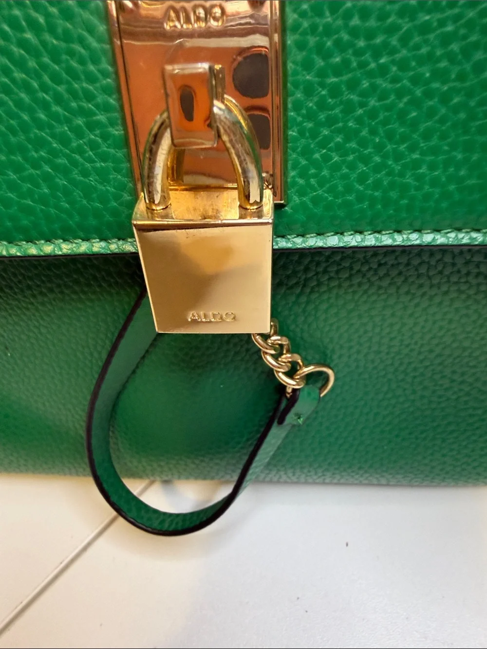 ALDO Kelly Green Top Handle Satchel Bag Gold Padlock Hardware with Scarf